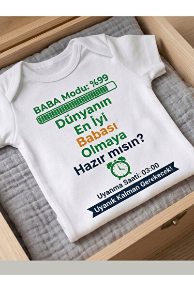 Menar Tasarım Babaya Hamilelik Müjdesi ve Duyurusu İçin Bebek Zıbın Body %100 Pamuk Hediye Zıbın