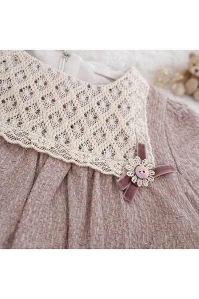 Happy Baby Butik Miomini Baby Girl Spanish Sleeve F Bow Detail g Guipure Lace Vintage Lilac Dress