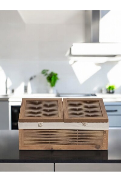 Empressco Ahşap 2 Kapaklı Ekmek ve Patates Soğan Sepeti Yıkanabilir Kumaşlı (...