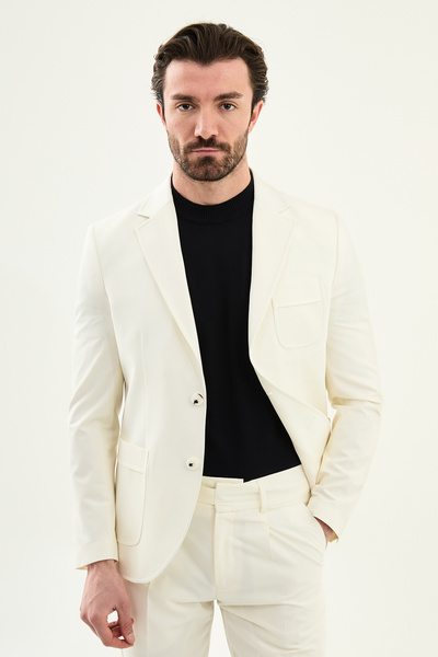 Mcr Plain Slim Fit Mono Collar Pocket Men's Jacket Ecru - 41489.26Y