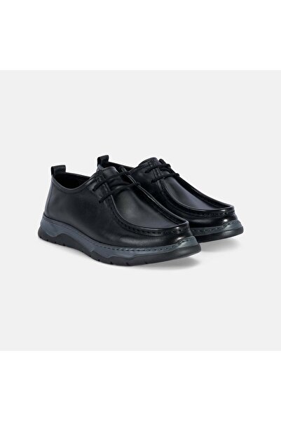 Desa Men's Black Laced Thick Soled Leather Casual Shoes