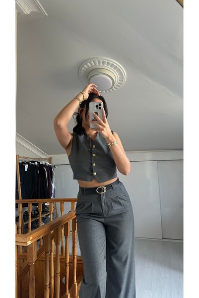 Dber Gold Button Detail Vest Sets