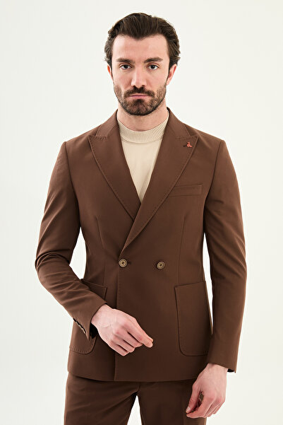 Mcr Plain Slim Fit Wide Collar Double-Breasted Pants Elastic Waist Men's Suit...