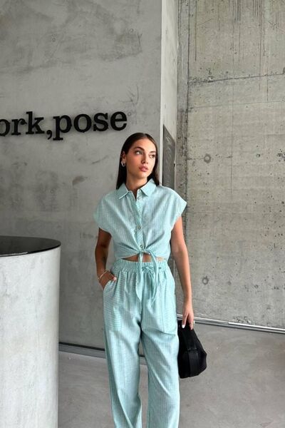 Hiccup JANES Prugasto Visok struk, Košulja kragna i dvodelni set sa vezicama ...