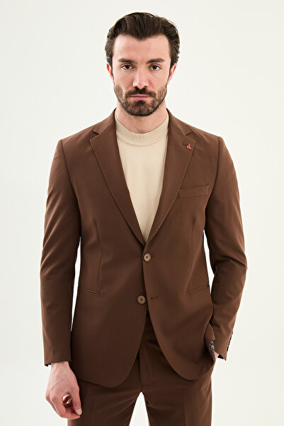 Mcr بنطلون مونو ياكا قصة ضيقة مستقيم حزام بإبزيم بدلة رجالية لون جملي - 45435...