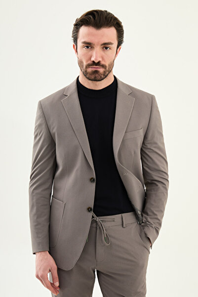 Mcr Patterned Slim Fit Mono Collar Pocket Trousers Drawstring Men's Suit Mink...