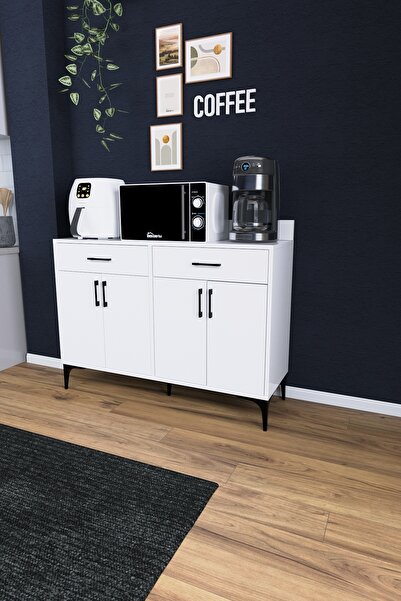 DEKORFİM DF14103 Kahve Köşesi Dolabı Çok Amaçlı Mutfak Konsolu Çekmeceli Kapa...