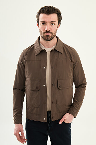 Mcr Düz Slim Fit Shirt Collar Bag Pocketed Spring Men's Coat Brown - 39661.26Y