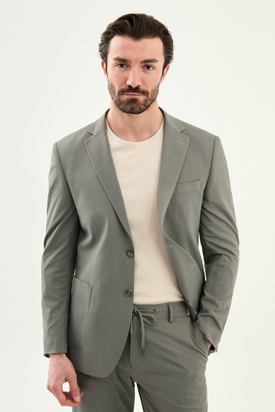 Mcr Patterned Slim Fit Mono Collar Pocket Trousers Drawstring Men's Suit Khak...