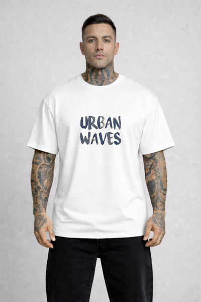 VODEXA Tricou oversize pentru bărbați URBAN WAVES, imprimat, 100% bumbac, cro...