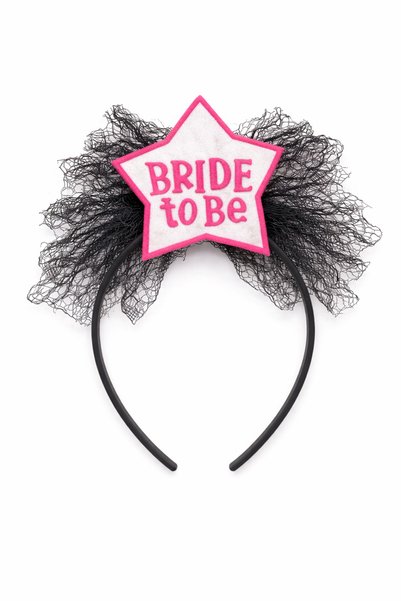 Happyewent Bride to Be Star Bridal Crown – Black Tulle Piece Bachelorette Crown