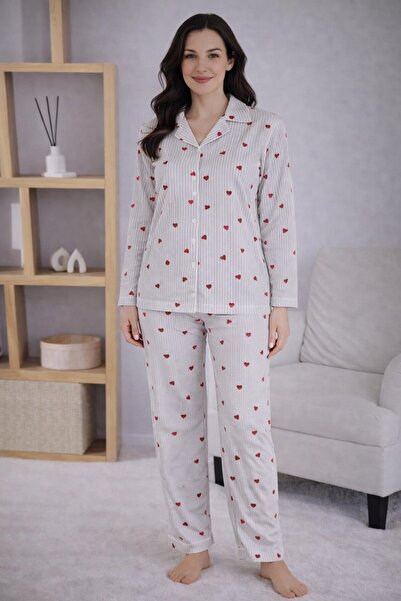 Pemilo طقم بيجامة نسائي بأكمام طويلة وأزرار 7114