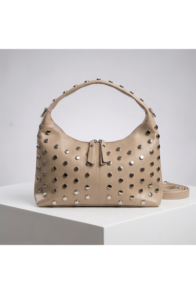 MRS.MODA Women's Beige Studded Detailed Shoulder Bag and Crisscross Straps Da...