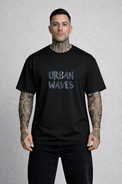 VODEXA Tricou oversize pentru bărbați URBAN WAVES, imprimat, 100% bumbac, cro...