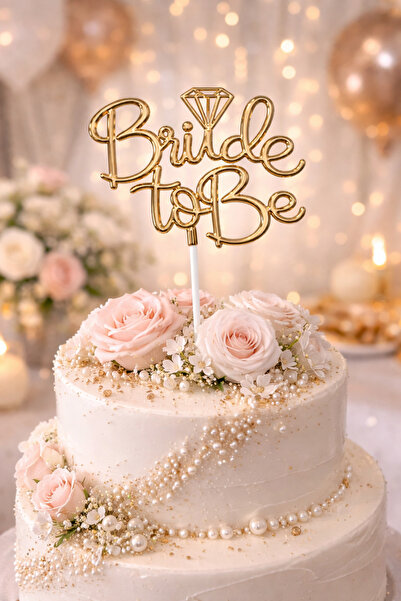 Happyewent Bride To Be Pasta Üstü Süs – Altın Renk Bekarlığa Veda Pasta Dekoru