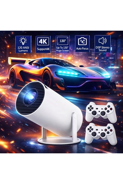 Tastech M300 Max Oyun Projektörü 2 in 1 Joystick 4K 64GB TF Card Android 11 W...