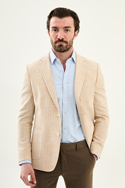 Mcr cu dungi slim fit Jachetă pentru bărbați cu buzunar mono la guler, bej - ...