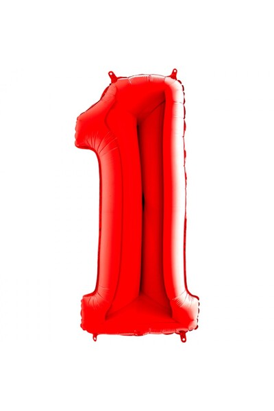 Parti Zamanı Folyo Balon Kırmızı Renk 100 Cm 40 Inç 1 Yaş Büyük Rakam Folyo Y...