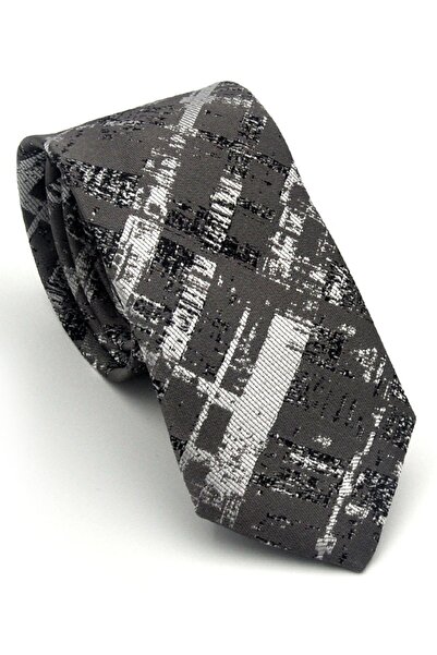 Gaffy Dimljeni Sa deznom Sivi tkana tkanina Maramice Slim fit Kravate // SDK-...