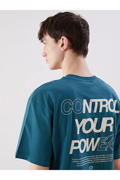 LC Waikiki Ανδρικό μπλουζάκι XSIDE Petrol Crew Neck με στάμπα από βαμβακερό χ...