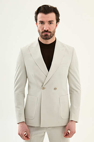 Mcr Plain Slim Fit Wide Collar Double-Breasted Pants Elastic Waist Men's Suit...