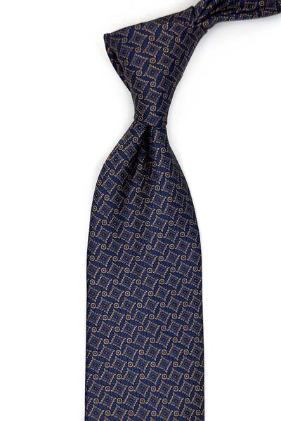 Kravatkolik Κλασική Γραβάτα με Μοτίβο Κίτρινο-Μπλε Ναυτικό και Μαντήλι KK13466