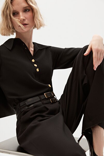 shnwomen Siyah Nervürlü Gömlek