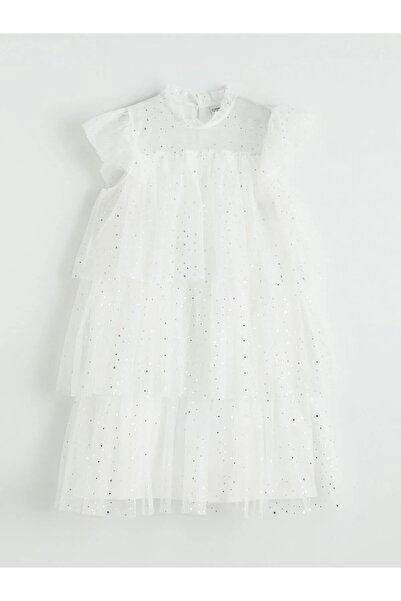 weartrend Rochie tutu stratificată pentru fete, cu guler cu volane, ecru