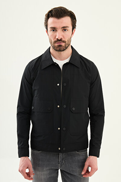 Mcr Düz Slim Fit Shirt Collar Bag Pocketed Spring Men's Coat Black - 39661.26Y