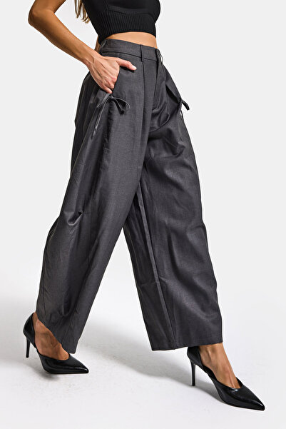 it's basic Women's Gray W5 Loose Cut Viscose Fabric Special Design Trousers
