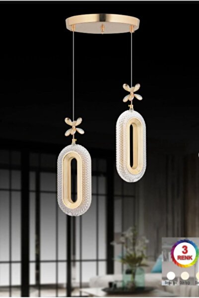 EY-EL TASARIM 2 Lİ DEFNE 3 RENK MODLU KRİSTAL TAŞLI LEDLİ SARKIT AVİZE