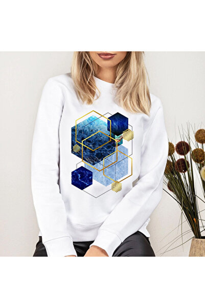 Kartier Women's White Blouse Blue Shapes