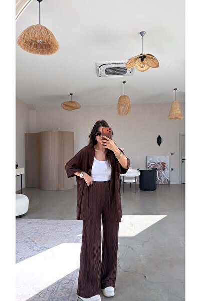 Buket Teke Set jachetă maro texturat