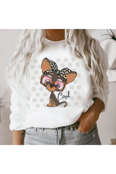 Kartier Stylish Dog Women's White Blouse