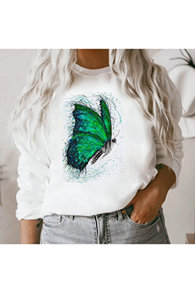Kartier White Green Butterfly Women's Blouse