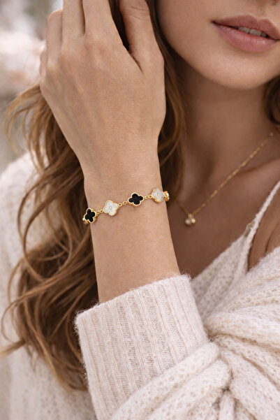 OEM Women's bracelet made of 14K gold-plated stainless steel, clover pattern ...