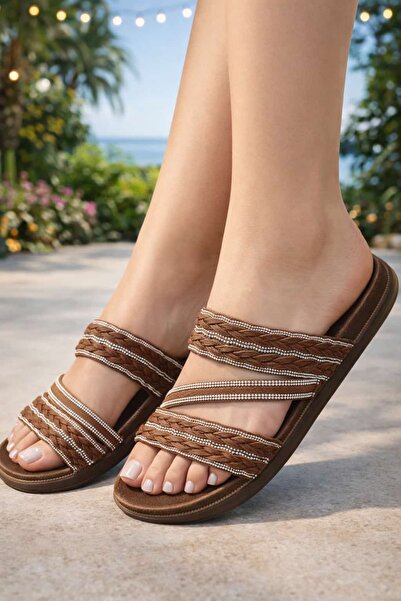 madam gold Kahverengi Yeni Sezon Kadın Terlik