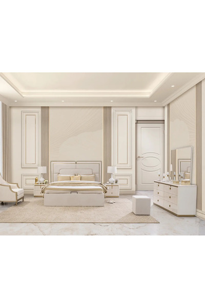 Midas Furniture طقم غرفة نوم خشبي بدون خزانة ملابس مقاس كوين أبيض