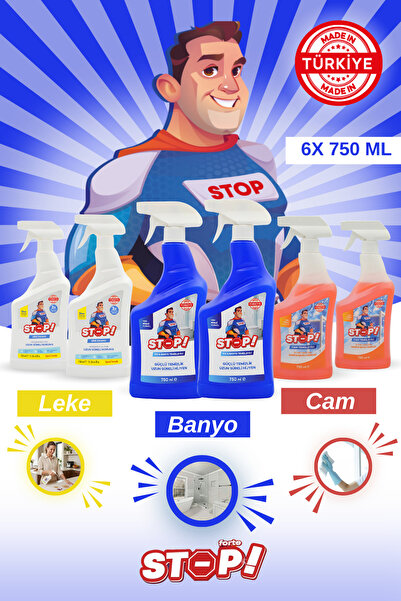 STOP Forte Zorlu Leke Seti 6 x 750 ML Leke,Wc&Tuvalet,Cam Temizleyici