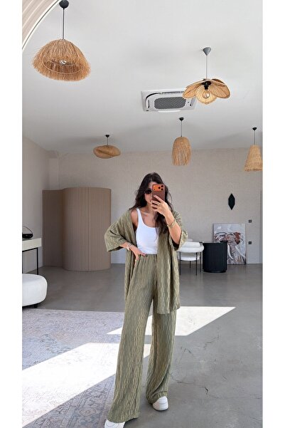 Buket Teke Haki Dokulu Ceketli Takım