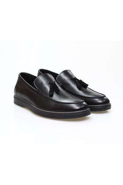 FRANCO CALVANI Black Color Lace-Up Genuine Leather Leather Kek Shoes