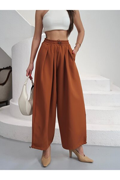 Paw Garage Women's Double Atlas Fabric Pleated Leg Elastic Pants