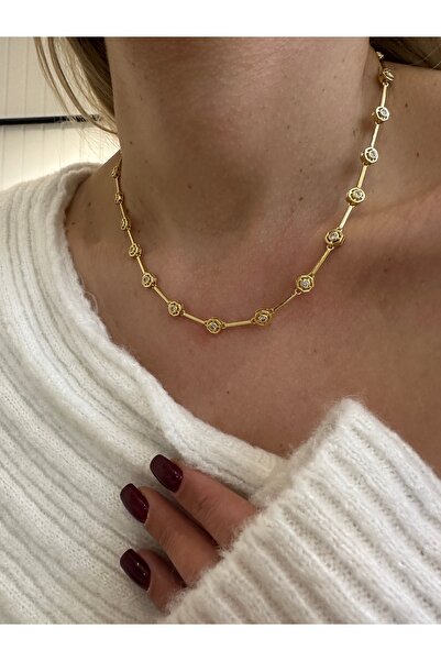 GLARE JEWELRY CO Lüks Zirkon Taş Detaylı Kısaltılabilir Tasarım Kolye ( 35+5 cm)
