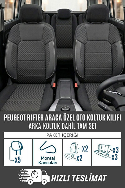 SM OTO KILIF Peugeot Rifter Uyumlu Pamuklu Kumaş Araca Özel Oto Koltuk Kılıfı Tam Set