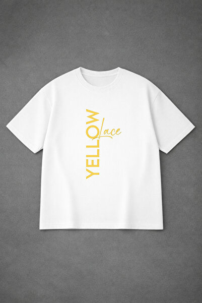 VODEXA Tricou oversize unisex GALBEN cu imprimeu, 100% bumbac, croială confor...