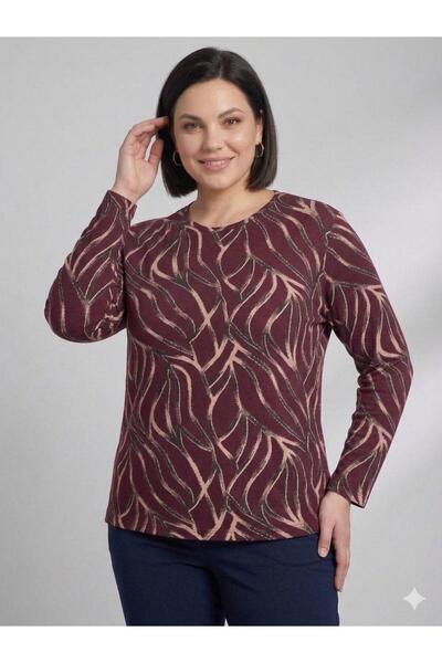 F&D Tekstil Women's Slit Print Patterned Glittery Stretch Fabric Mom Blouse