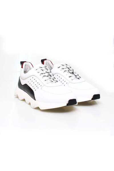 FRANCO CALVANI White Genuine Leather Men's Daily Sports Shoes with Leather Laces