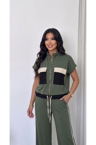 QİMYA BUTİK BUKETLİ Set de două piese pentru femei: bluză fără mâneci și pant...