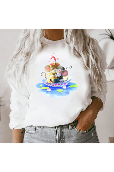 Kartier Women's White Blouse Umbrella Mice