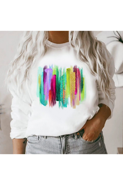 Kartier Women's White Blouse Purple Glitters